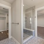 View of bathroom with walk-in shower and closet